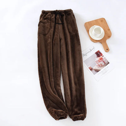 Mens Winter Fleece Lined Sleep Pants Warm Thickened Flannel Lounge Pants Elastic Cuff Homewear