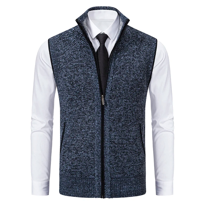 Men's Sleeveless Knit Cardigan, Stand Collar Lightweight Warm Fleece Thick Jacket Vest, Casual Business Outdoor Sports, Fall Win