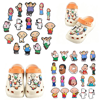 17-100pcs Cartoon Family Guy Shoe Charms For Slides Sandals, PVC Shoe Decorations Accessories For Christmas Gift Party Favor