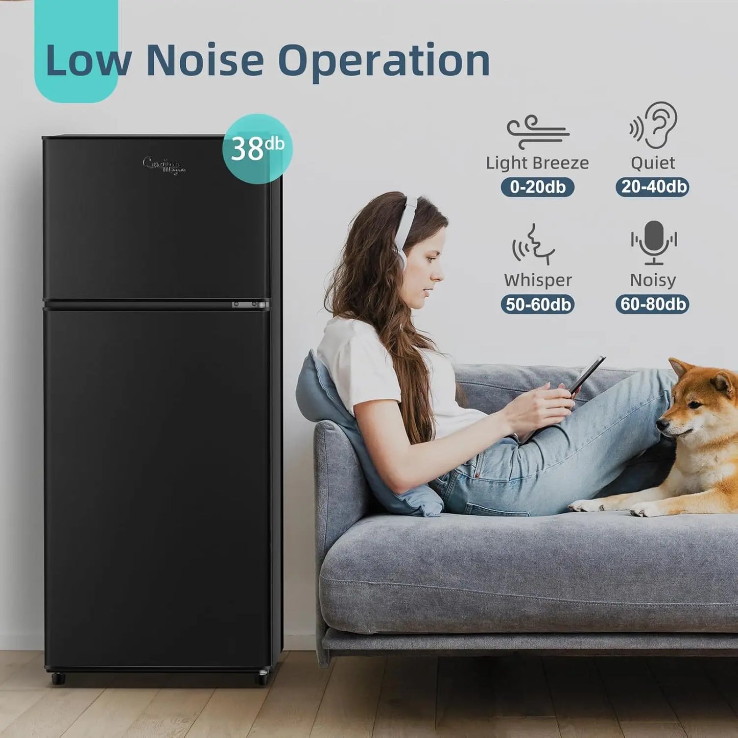 Mini Fridge with Freezer, 3.8 Cu.Ft Small Fridge, Energy Saving, Low Noise,7 Adjustable Thermostat