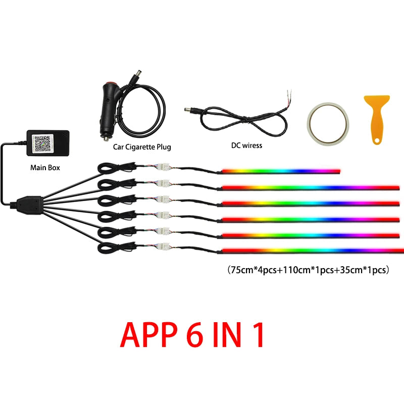 22in1 Symphony Car Ambient Light RGB 213 Color Universal Car Accessories Interior LED Lights Strip Acrylic Backlight Guide Light