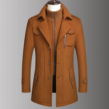 2026 Eur High-quality Double-neck Middle-aged Men's Wool Coat, European-sized Fashionable, Cool and Casual Wool Men's Coat