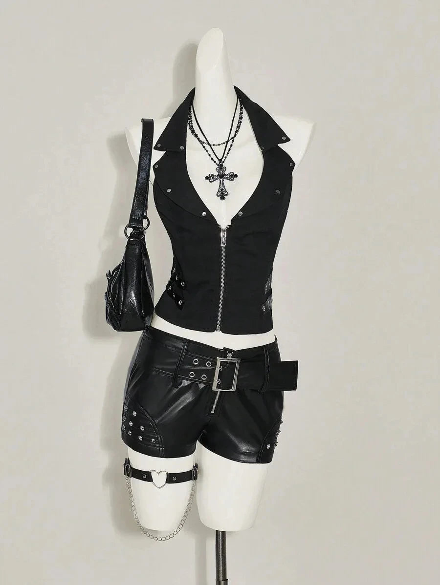 Street Y2K Fashionable Gothic Diamond Nail Print Contrasting Slim Spicy Girl Vest Harajuku Aesthetics Versatile Classic Tank Top