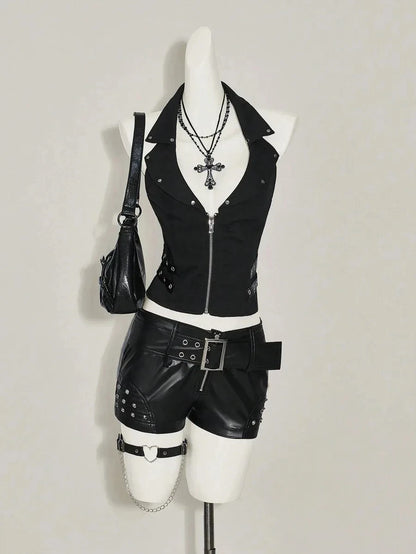 Street Y2K Fashionable Gothic Diamond Nail Print Contrasting Slim Spicy Girl Vest Harajuku Aesthetics Versatile Classic Tank Top