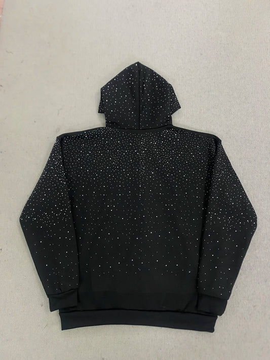 Gothic INS Trend Rhinestone Studded Hoodie 2026 Autumn Winter Solid Color Loose Outerwear Unisex Daily Commute Casual Top