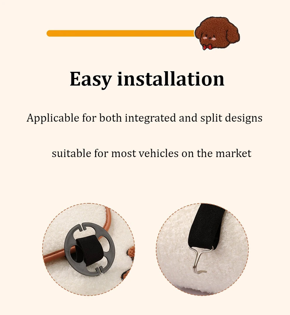Funny Puppy Car Seat Cover 2025 New Autumn Fleece Fabric PU Leather Warm Comfortable Quick Installation Fits Most Cars