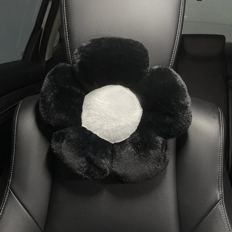 Winter New Cartoon Plush Car Cushion Simple Black White Thickened Anti Slip Women's Auto Seat Pad Cute Interior Modification