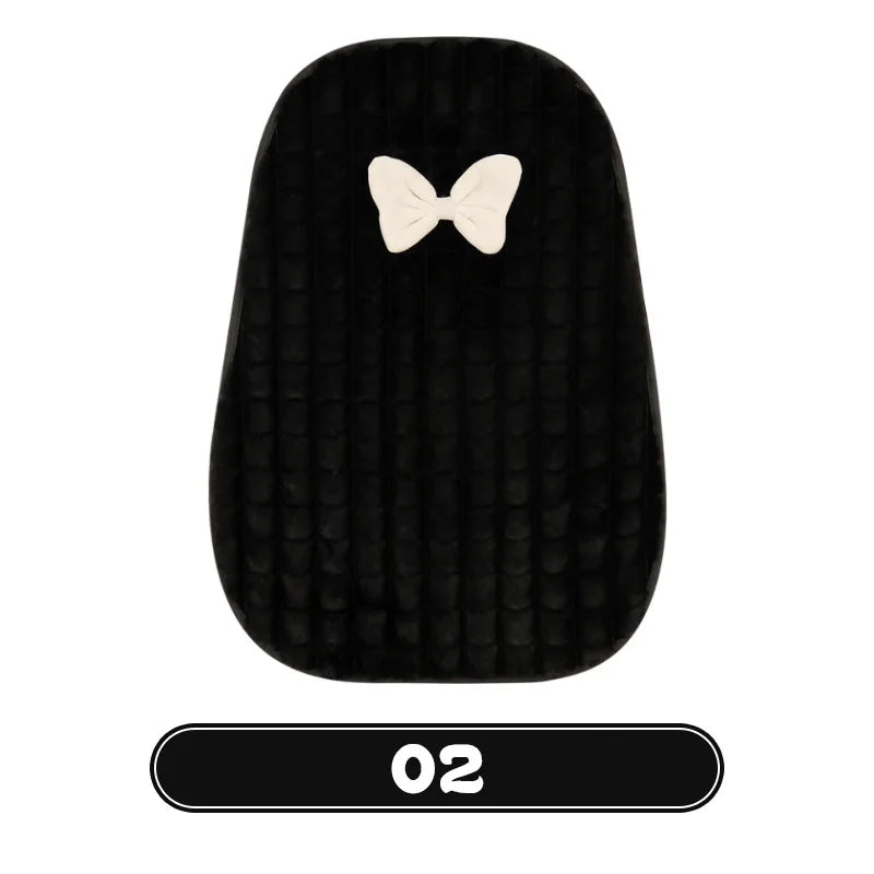 Bowknot Women's Car Seat Cover Winter Plush Warm Girl Cute Car Cushion Pink Bow Headrest Waist Car Interior Accessories