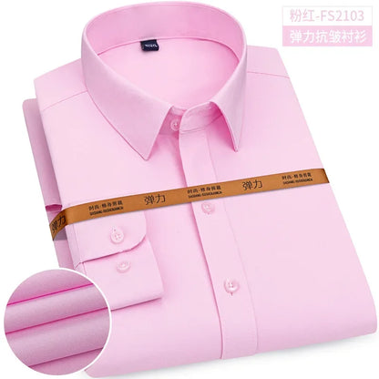 New Men's Shirt Long Sleeve Tooling Elastic Business Slim-fit Non-ironing Long Sleeve High-end Solid Color Men's Casual Shirts