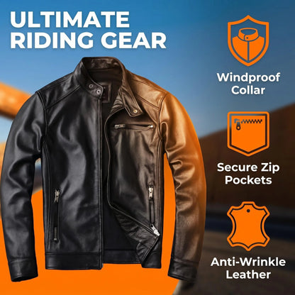 Genuine Cow Leather Men Jacket Short Stand Collar Biker Motorcycle Coat Fashion Slim Real Leather Casual Outerwear