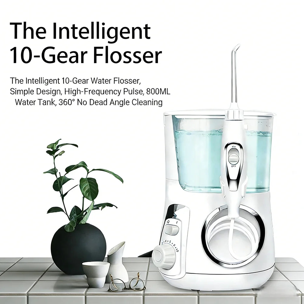10 Modes Electric Dental Water Pick 800ML Countertop Oral Irrigator Home Use Teeth Cleaner with 5 Multi-Purpose Nozzles
