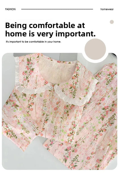 Cloud Cotton Sleepwear Set for Women Casual Spring Autumn Long Sleeve Long Pants Home Clothes  Plant Floral Print