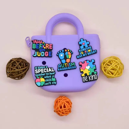 1-16Pcs Be Kind Autism Awareness Love Patience Understanding Pvc Garden Shoe Charms Buckle Kid Cartoon Accessories DIY Backpack