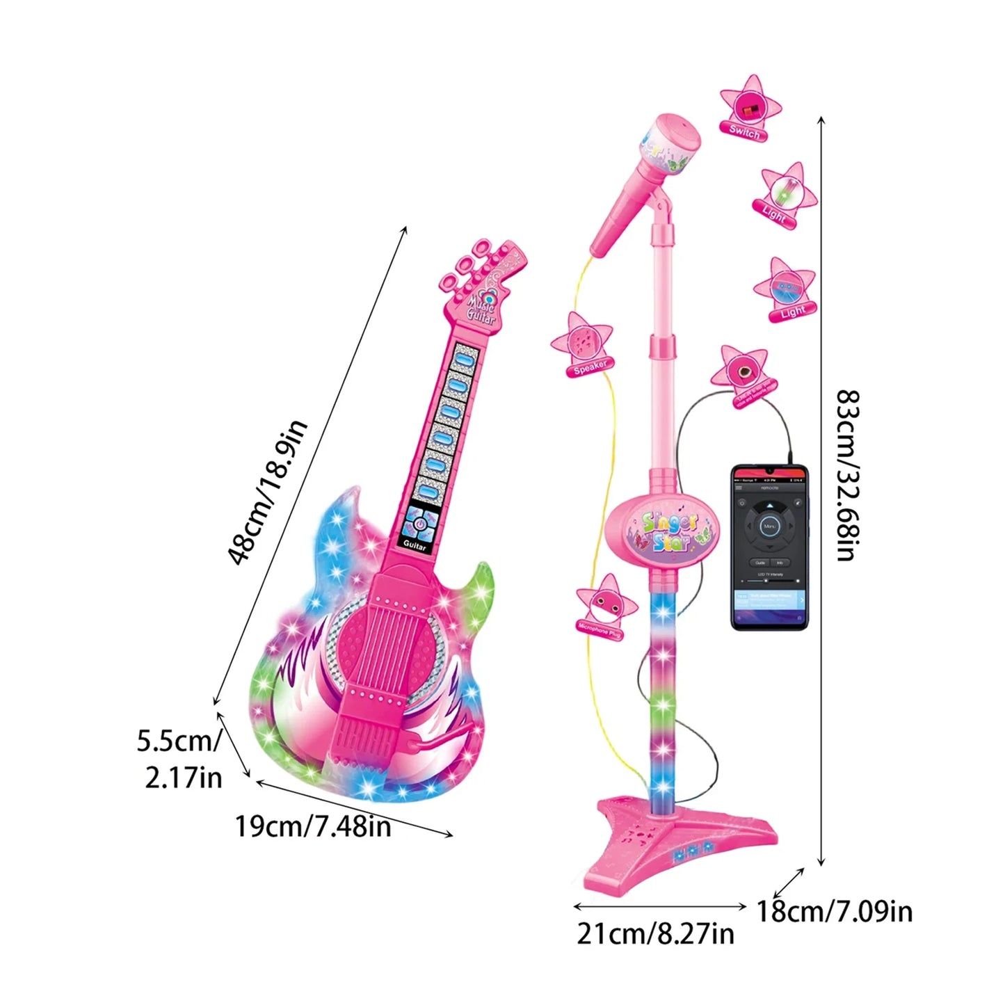 Children's Electric Multifunctional Guitar Instrument Set with Microphone and Light Music Toy - Birthday and Holiday Gifts