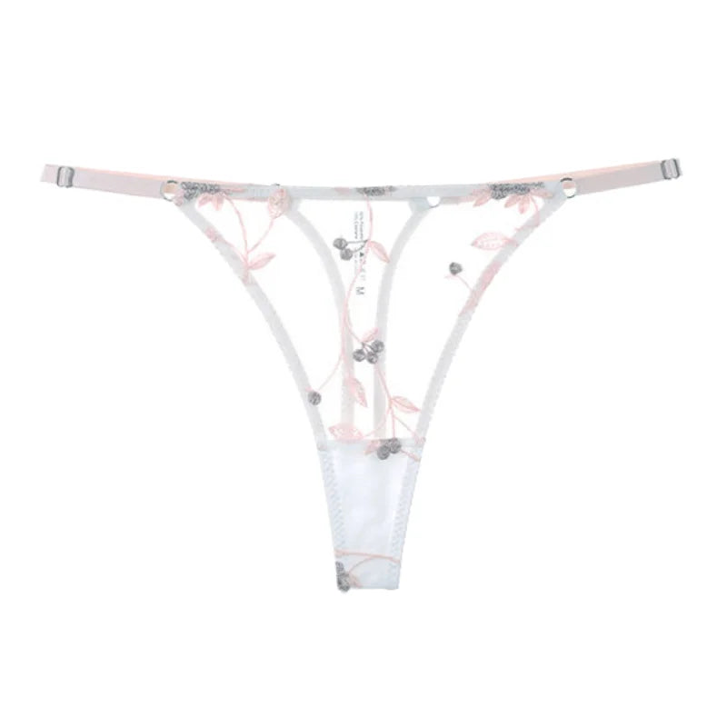 Sexy Soft Mesh Bra Set, Embroidered Ultra Thin T Back,Comfortable Transparent Lingerie for Women, Slimming Breathable Inner Wear