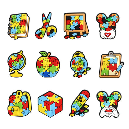 21PCS Autism Stationery  Fall Winter Shoe Charms Garden Shoe Accessories Buckle Fit Clogs Sandals Decorate kids Xmas Gifts
