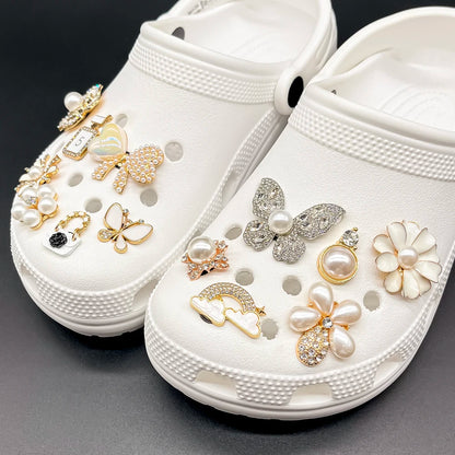 1pcs Metal Shoe Charms Flowers Butterfly Shoe Decorations Perfume Bow Tie White Sandals Pins for Women Girls Favor Gifts