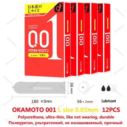 12pcs  JAPAN Okamoto 001 002 Ultra Thin Condom Odorless Sensation Penis Cock Sleeve Polyurethan Intimate Goods Sex Toy Men