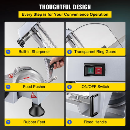 Commercial Meat Slicer Electric Deli Food Slicer 10" Carbon Steel Blade Electric Food Slicer 350-400RPM