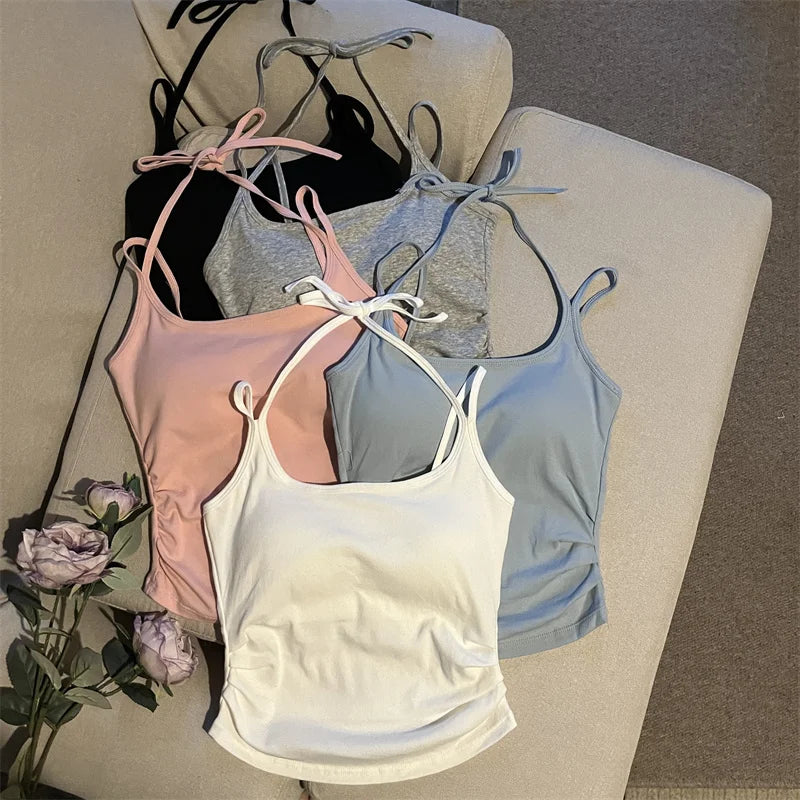 Hot ort Sve Crop Top Women's Faion Slim Fit Bal Vest Summer Outerwear Cotton Blend Comfortable Breathable Tank Top