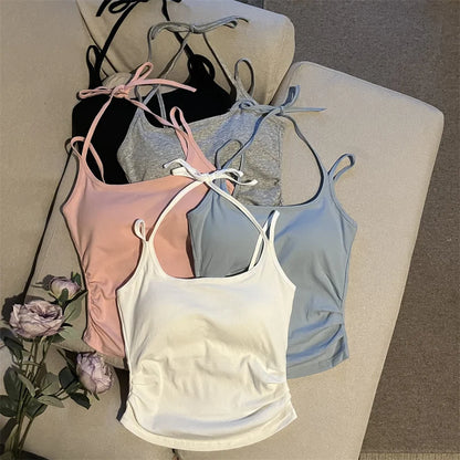 Hot ort Sve Crop Top Women's Faion Slim Fit Bal Vest Summer Outerwear Cotton Blend Comfortable Breathable Tank Top