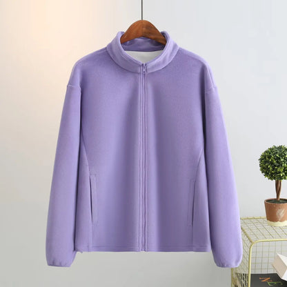 4XL Fashion Plus Size Women's Zipper Hoodie 2025 Winter Simple Warm Fleece Stand Collar Jacket Solid Color Sweatshirt 2606