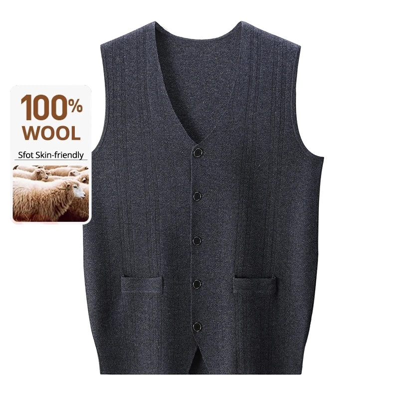 High End 100% Wool New Autum Winter Fashion Brand Knit Cardigan Slim Fit Sweater Vest V-neck Sleeveless Casual Mens Clothing