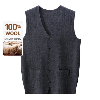 High End 100% Wool New Autum Winter Fashion Brand Knit Cardigan Slim Fit Sweater Vest V-neck Sleeveless Casual Mens Clothing