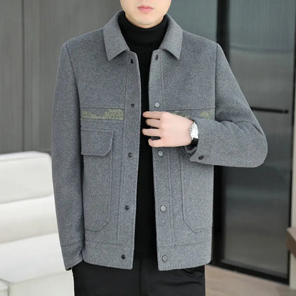 Classic Solid Color Woolen Jacket for Men Winter Thick and Warm Casual Business Trench Coat Fashion Slim Fit Streetwear Overcoat