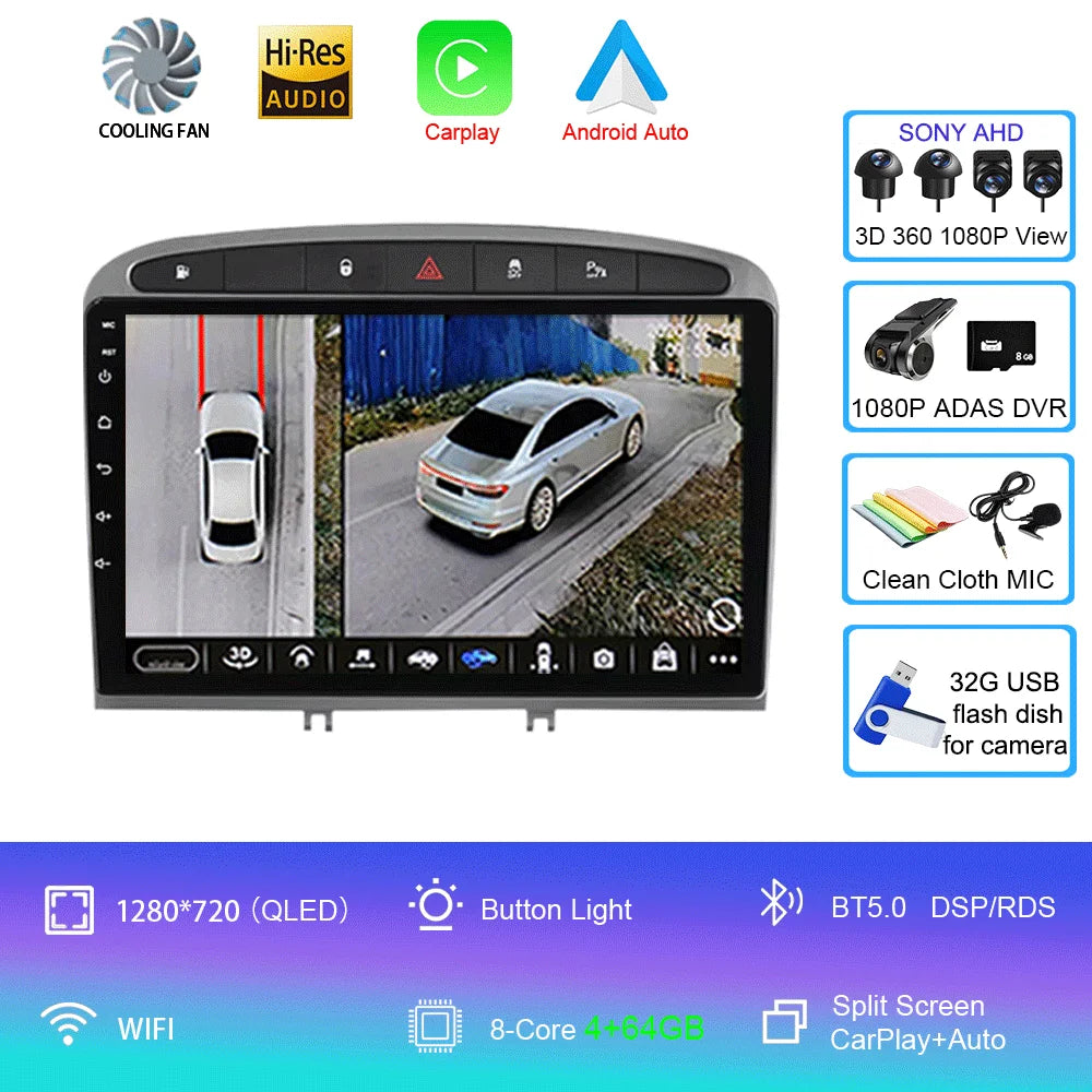 Android 16 Car Radio for Peugeot RCZ 308 SW 2007-2015 408 2012-2020 2DIN Multimedia Navigation GPS Carplay Auto Head Unit WIFI