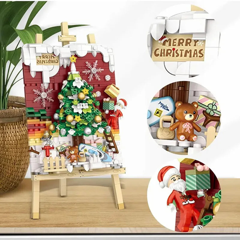 Christmas Sleigh Hanging Painting Building Block Set DIY Creative Drawing Board Assembly Ornaments Children's Toys Gifts