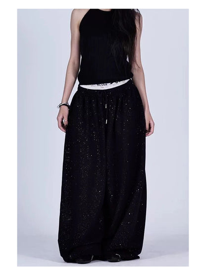 American Style Hip Hop Glitter Sports Pants Women's Spring Summer Loose Wide Leg Sweatpants Jazz Dance Floor Length Pants
