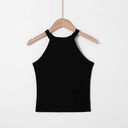 Fashion Threaded Halter Neck Camisole Top with Build-in Bra High Elastic Slim-fitting Sling Fixed Cup Breathable Women Underwear