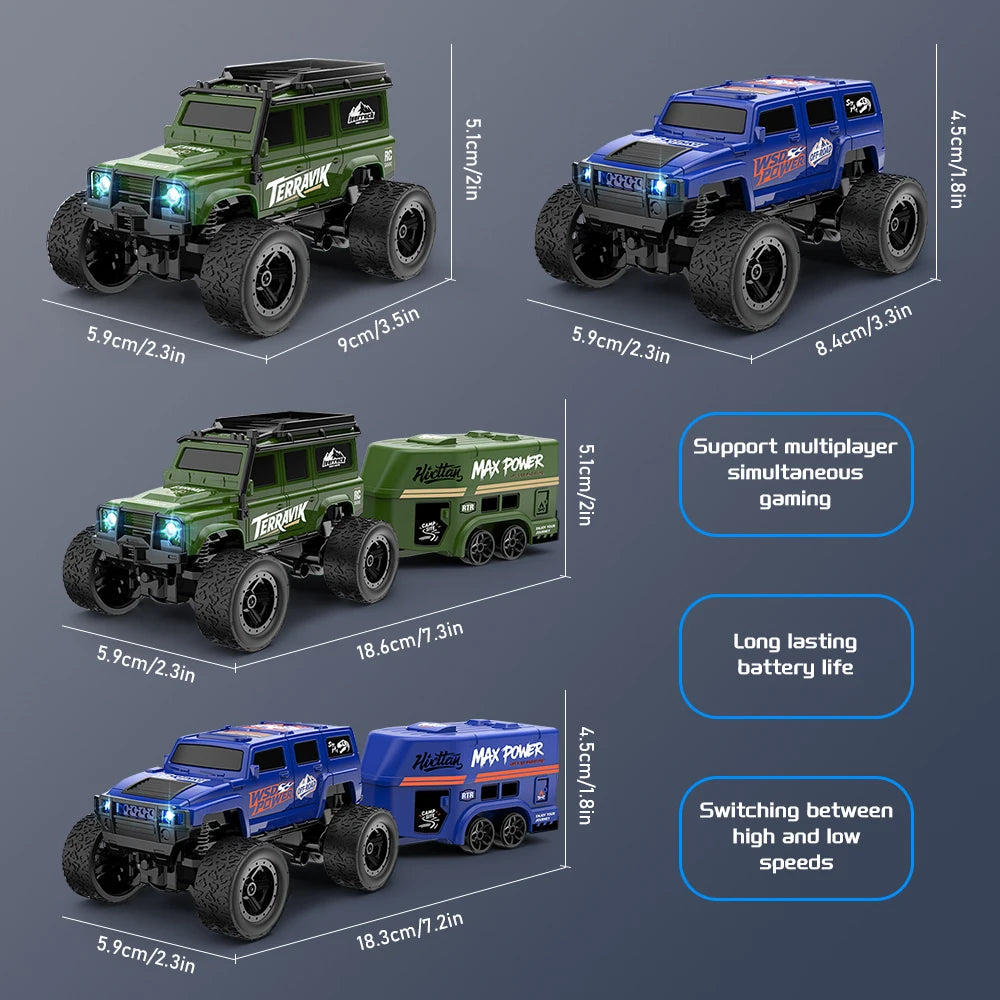 1:64 Remote Control Off-Road Vehicle 2.4G Mini Desktop Remote Control Toy Car-with Tow Box Children's Holiday Gift