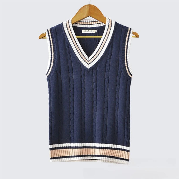 Mens &Womens V-Neck Cable Knit Sweater Vest Cotton Unisex Sleeveless Cricket Jumper for Spring Autumn Winter Golf Office Party