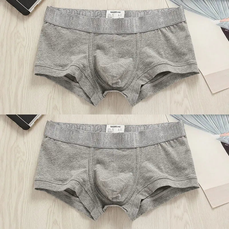 2pcs/lot SEOBEAN Men‘s Boxer underwear cotton skin-friendly breathable sports sports solid color tight low rise simple