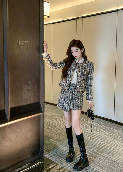 Early Autumn Small Fragrance Style Set Women's Autumn Winter Elegant Fashion High-End Feelings Outerwear Half Skirt Two-Piece...
