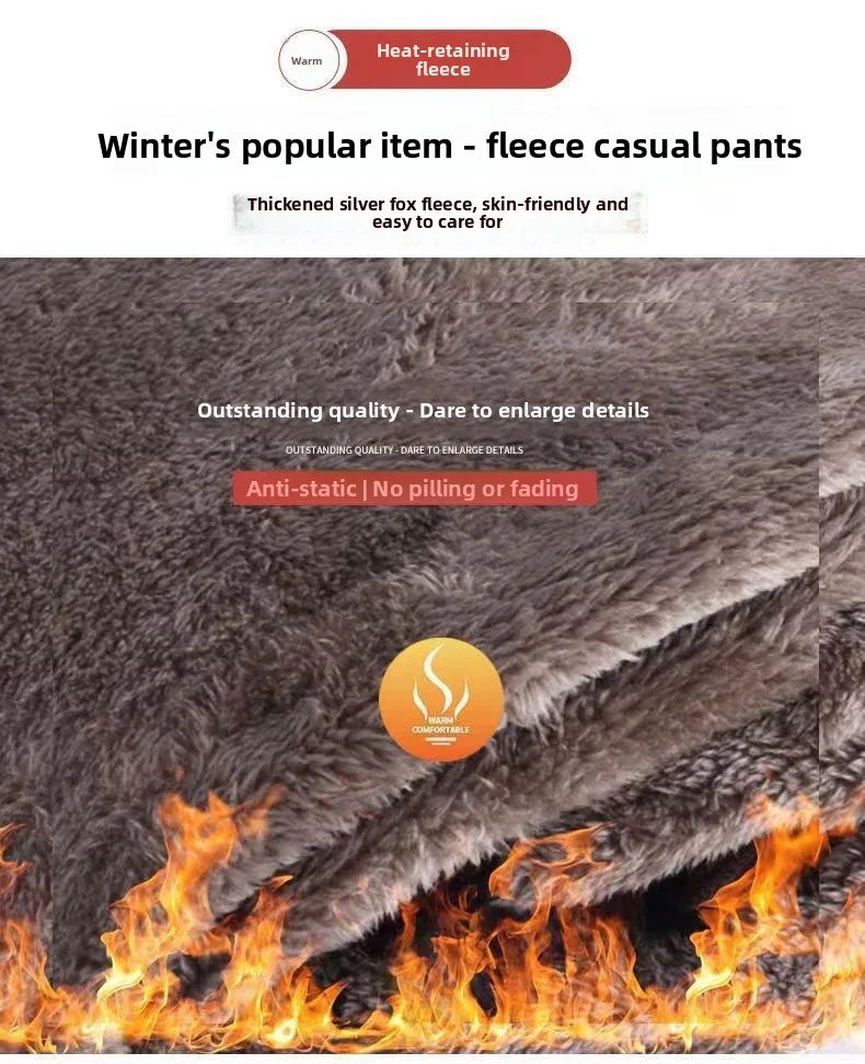 Autumn Winter Thickened Fleece Harlan Pants Women's Loose Casual Straight Leg Pants with Pockets Polyester Fiber Long Trousers