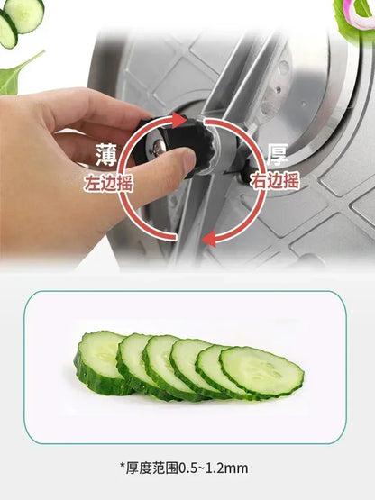 New small manual multi-function slicing machine. Cuts lemon slices, lotus root, fruits and veggies. For milk tea shops.