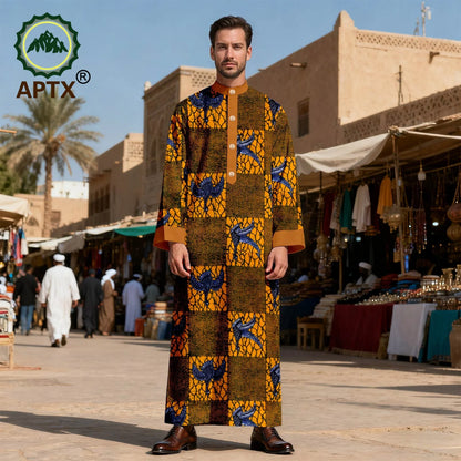 APTX Men's Jubba Thobe Embroidered Robe Single-Breasted Loose Fit Casual Wedding Church Outfit Muslim Fashion 2514020