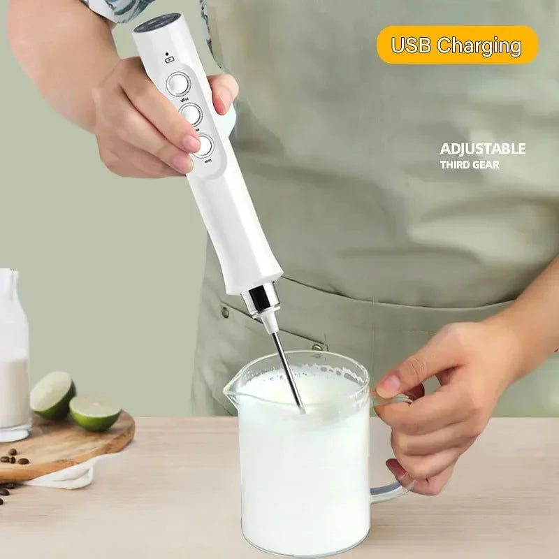 New 3 In 1 Wireless Handheld Electric Milk Foam Machine Mini Frother Maker Handheld Cappuccino Coffee Whisk Mixer Foamer Puller
