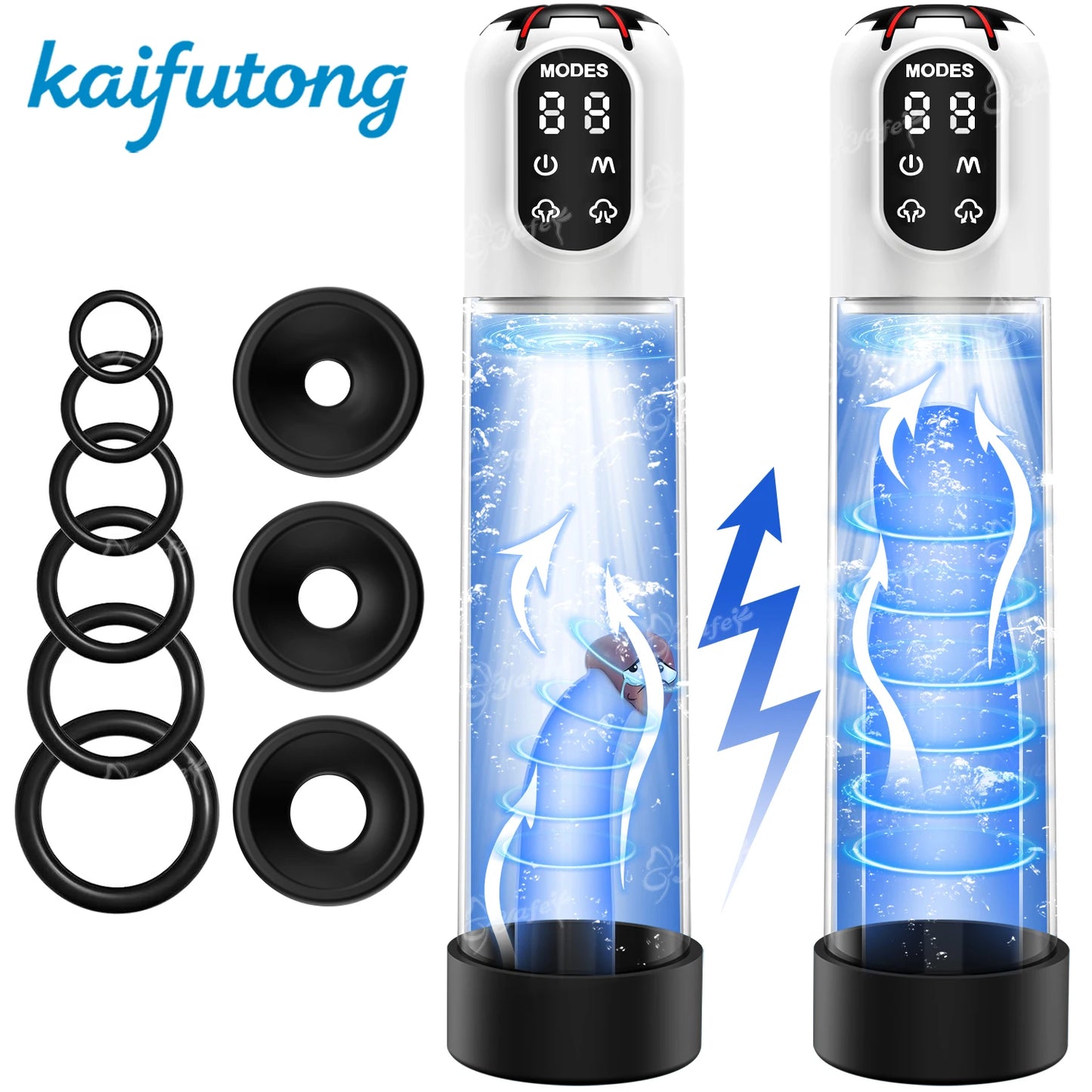 Electric Penis Pump Adult Sex Toys for Men Water Pump Penis Erectile Extender 4 Training 3 Suction Modes 6 Penis Ring 3 Sleeves