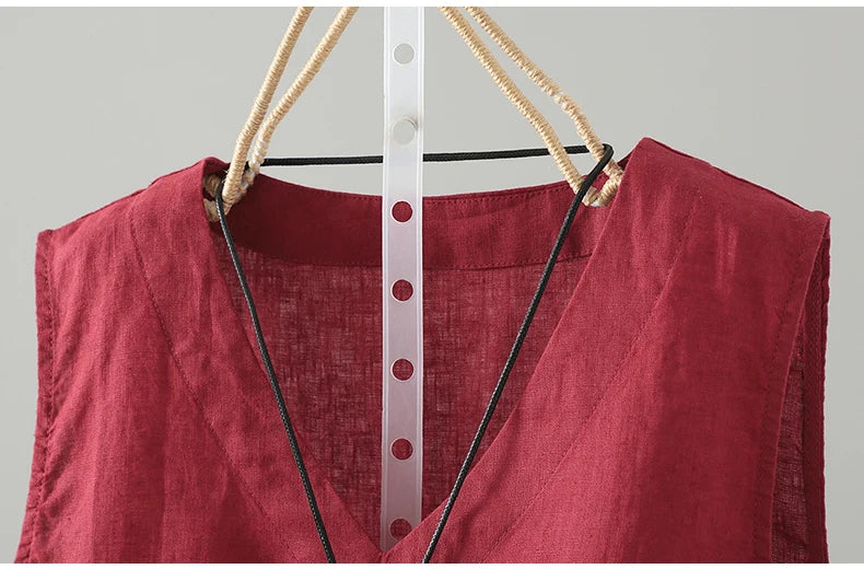 Slimming Pure Color Cotton Linen Lightweight Sleeveless round Neck Inner Wear Large Size Women's Fashionable Versatile Top