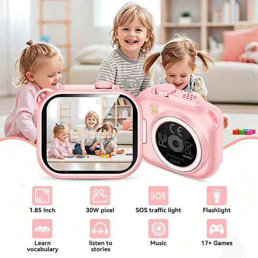 1.85" Children's Camera Take A Photo Video Recording Game Music Learn Words Listen To Stories Alarm Clock SOS Kids Cute Camera