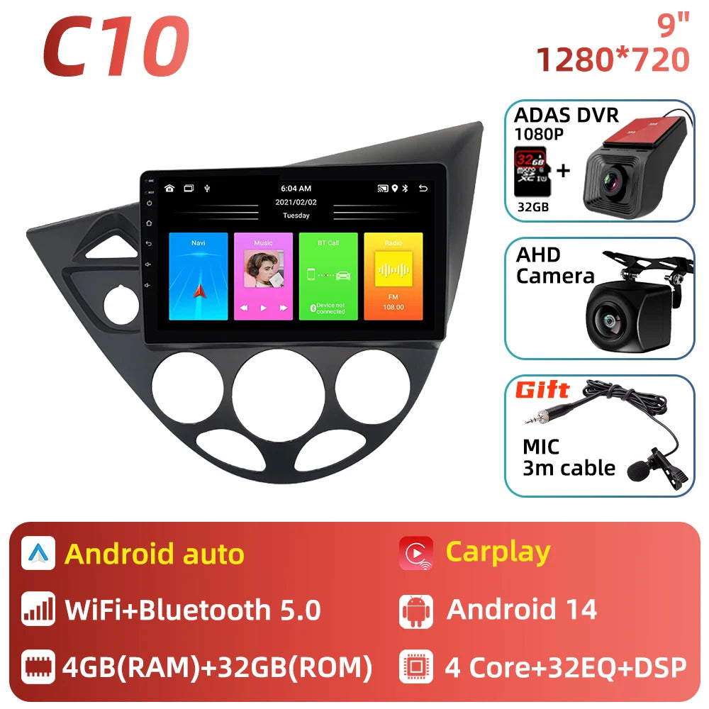 Car Multimedia for Ford Fiesta 1995 - 2001 Focus MK1 1998 - 2004 Car Radio GPS Navigation Android Stereo Carplay Auto 2 Din 4G