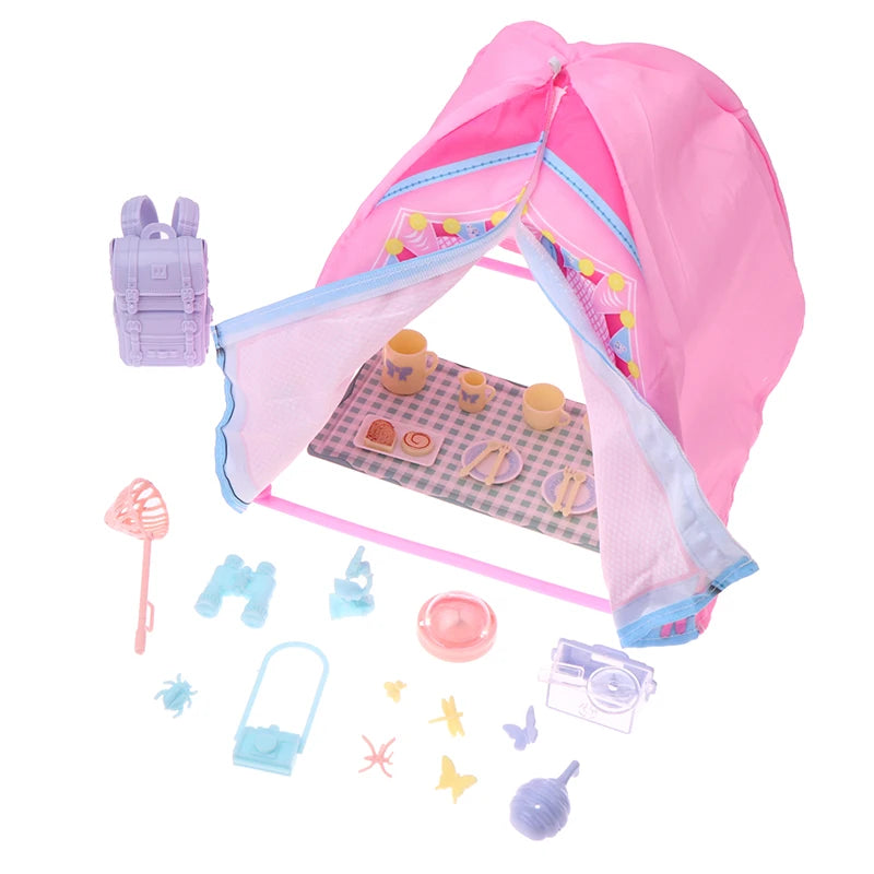 Hot-1/12 Dollhouse Simulated Tent Camping Kit Dollhouse Outdoor Picnic Camping Decor Micro Scene Photo Props Pretend Play Toys