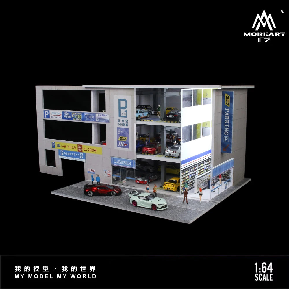Diorama 1/64 Die-Cast Garage Model LED Lighting Street Parking Lot Scene Model Display City Factory Buildings Model Toy AU