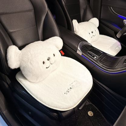Winter Universal Car Seat Cushion Plush Cartoon Bear Thick Premium Feel Single Rear Cover for Girls Cute Seat Accessories