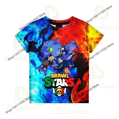 Brawler Leon Shooter Kids T-shirt Shooting Game Spike 3D Print Tshirt Boys Girls Cartoon Tops Teen Clothes