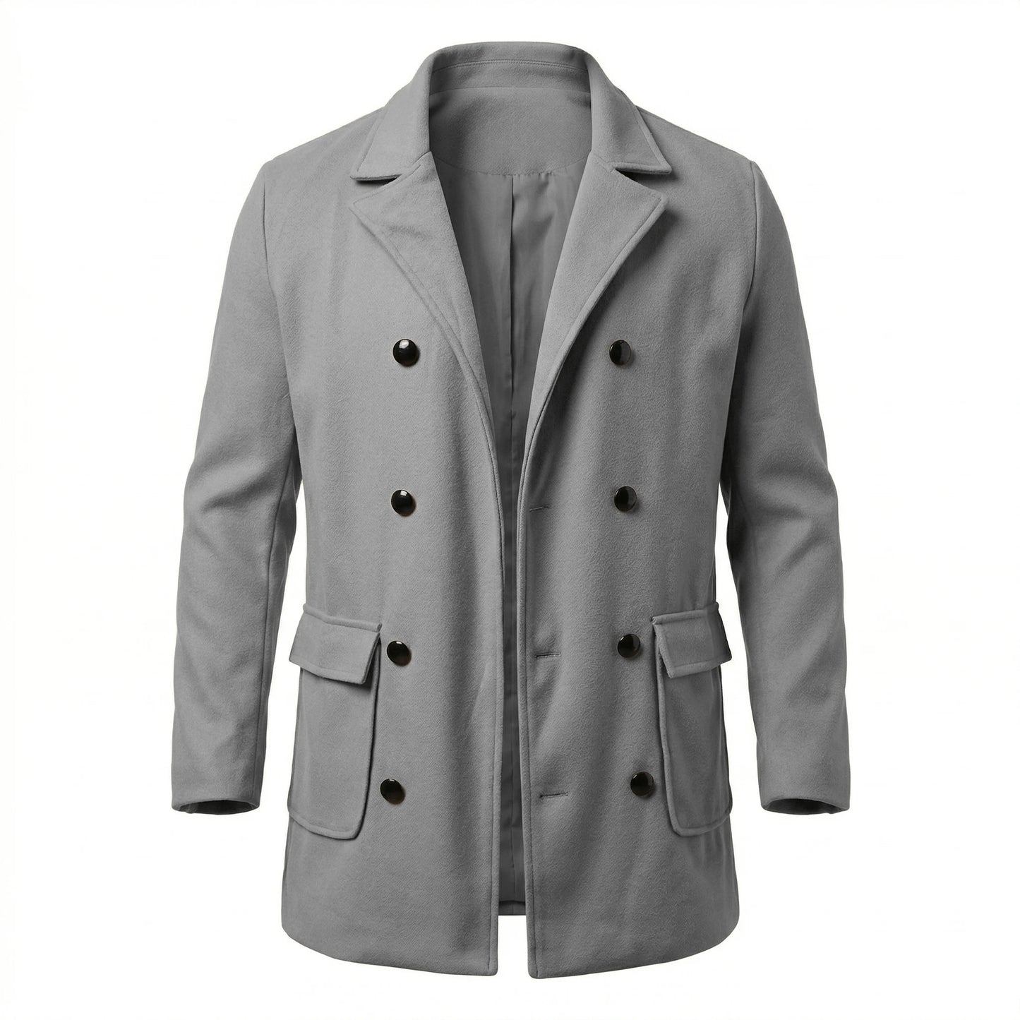 New Men's Double-Breasted Mid-Length Windbreaker Multi-Pockets Streetwear & Outdoor Warm Coat for Mature Gentlemen (Inner Lined)
